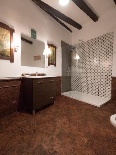 a bathroom with a shower and a sink at Palacete Sol de Mayo in Úbeda