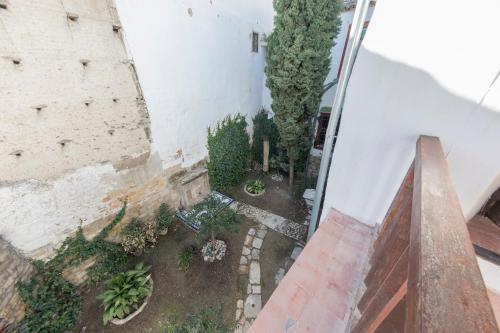 an aerial view of a courtyard with trees and plants at Palacete Sol de Mayo in Úbeda