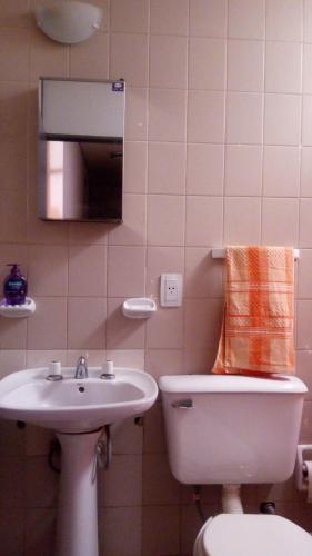 bagno con lavandino, servizi igienici e specchio di Casa de las NONAS a Salta