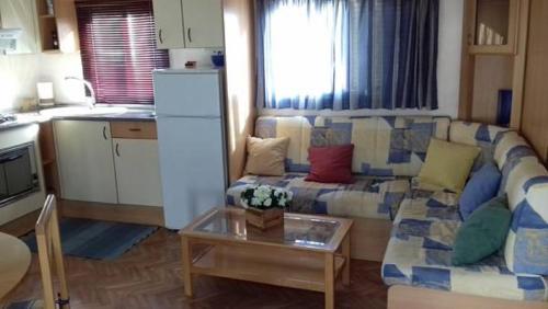 uma sala de estar com um sofá e uma mesa em Camping Lluçanès em Olost