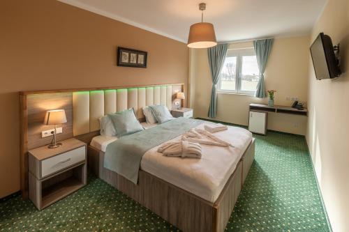 a hotel room with a bed and a television at Mein Palace Hotel in Okriftel