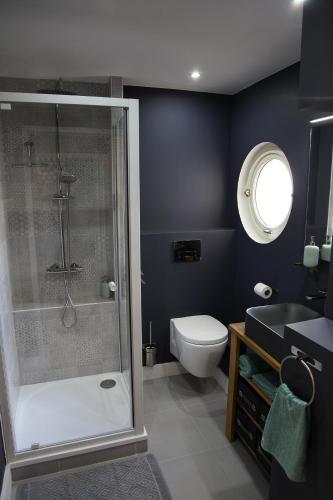 une salle de bain avec une douche, des toilettes et un lavabo dans l'établissement Lespinet, à Toulouse