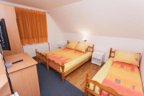 a small room with two beds and a television at Vila Slavica in Zlatibor