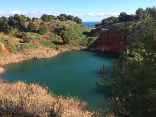 a large pool of water in the middle of a hill at Casetta Manila in Uggiano la Chiesa