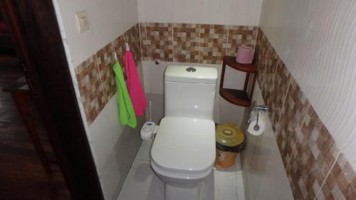 a small bathroom with a white toilet in a room at Edena Kely in Mahajanga