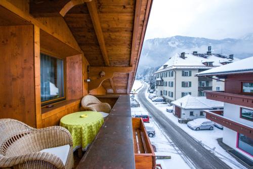 
a view from a balcony of a building with a view of the city at Moroder Haus in Mayrhofen
