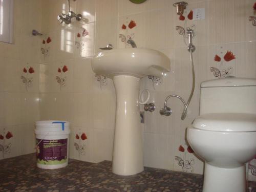 a bathroom with a sink and a toilet at Bimu Home in Kathmandu