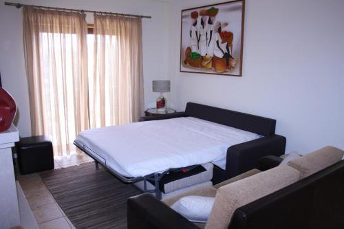 ペーゾ・ダ・レーグアにあるCasa do Coelhalのベッドルーム1室(ベッド1台、ソファ、窓付)