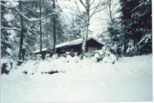 a yard covered in snow in front of a house at Chata Kytlice in Kytlice