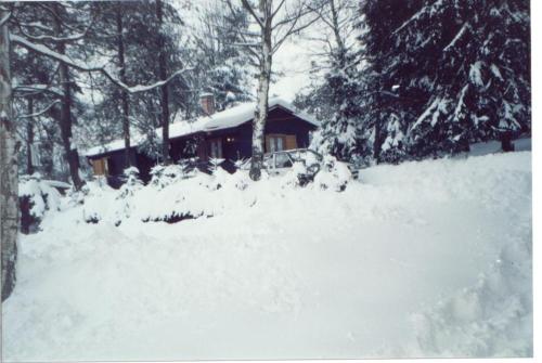 a pile of snow in front of a cabin at Chata Kytlice in Kytlice