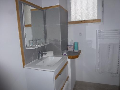 a bathroom with a sink and a mirror at AUBERGE LE GABACHOU in Montpezat-de-Quercy