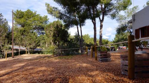 a fence in front of a house with trees at Apartamentos Molina 9-10-11 in Es Calo