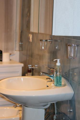 a bathroom sink with a soap bottle on it at Iride in Bergamo