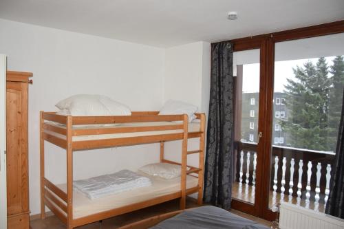 Ce lit superposé se trouve dans un dortoir doté d'une fenêtre. dans l'établissement Appartement Winterberg, Kapperundweg 4, Appartement 26, à Winterberg