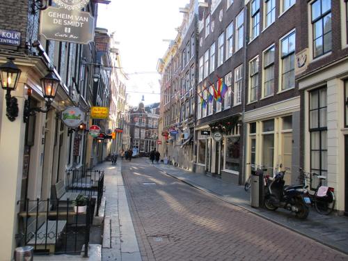 a cobblestone street in a city with buildings at City Break Amsterdam in Amsterdam