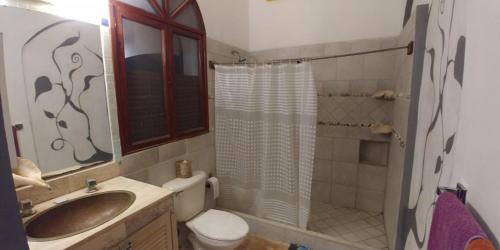 a bathroom with a sink and a toilet and a shower at Casa del Arquitecto in Cancún