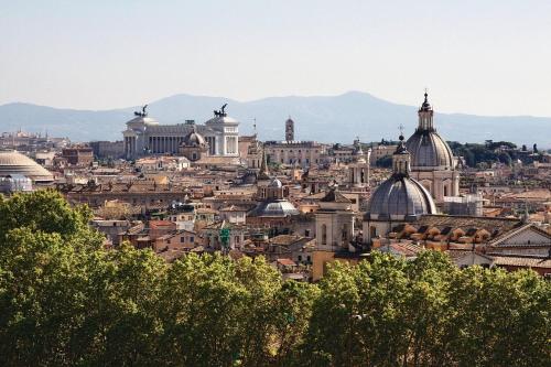 a view of a city with mountains in the background at My Bed Vatican Museum in Rome