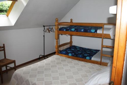 a bedroom with two bunk beds in a attic at Hôtel Le Relais de Piau in Aragnouet
