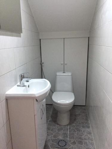a small bathroom with a toilet and a sink at Patrick House in Tivat