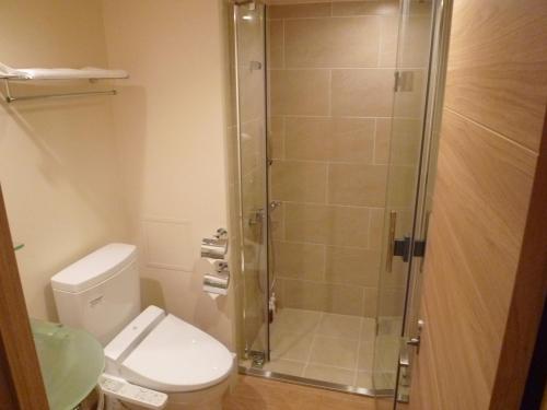 a bathroom with a shower with a toilet and a sink at Moon Ocean Ginowan Hotel & Residence in Ginowan