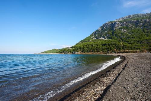 a beach with a rocky shore and the water at Xenia Residence & Suites in Pili