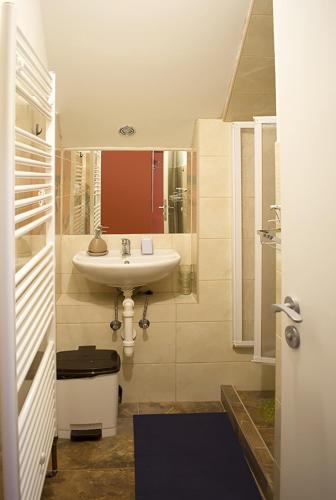 a bathroom with a sink and a toilet at Penzion Čertovy Kameny in Jeseník
