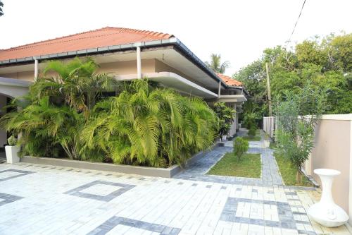 a house with a courtyard with palm trees at Superior rest in Jaffna