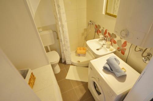 a small bathroom with a sink and a washing machine at Apartment Eleni in Rovinj