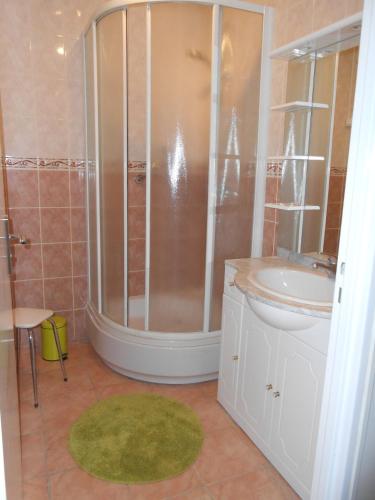 une salle de bain avec douche et lavabo dans l'établissement Gîte Bretagne, à Rouen