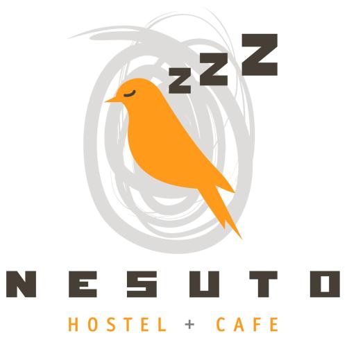 an orange bird in a circle with the proposed logo at Nesuto Hostel Ramkamhaeng 52 in Bangkok