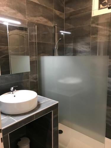 une salle de bain avec un lavabo blanc et une douche dans l'établissement F2 41m2 Metz Hyper-centre, à Metz