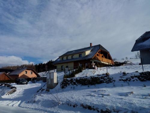 a house on top of a snow covered hill at Apartmány Lucie in Zdíkov