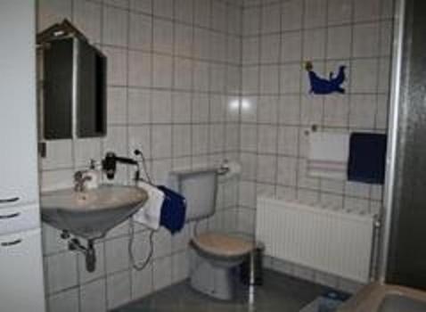 małą łazienkę z toaletą i umywalką w obiekcie Ferienwohnung Morbach w mieście Morbach