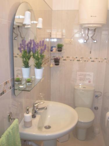 a bathroom with a sink and a toilet and a mirror at Estudio Casco Los Silos, cerca de Garachico in Los Silos