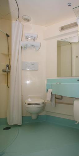 a bathroom with a toilet and a sink and a mirror at Hotel De Rosny in Tours