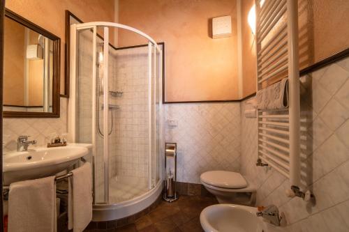 a bathroom with a sink and a shower and a toilet at Bed & Breakfast Lo Teisson in Aosta