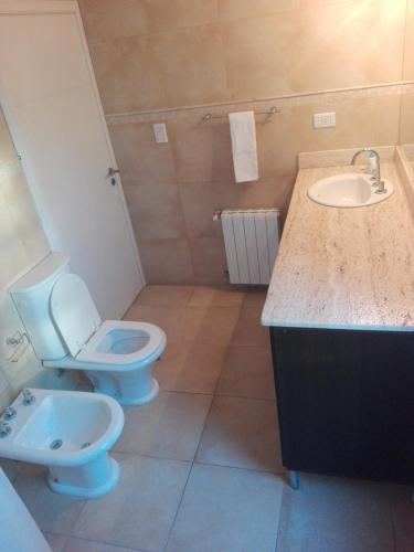 a bathroom with a toilet and a sink at Hosteria Ruphay in Tandil
