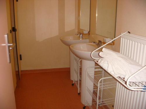 a bathroom with a sink and a mirror at gite de pontgibaud in Lathuile