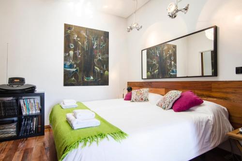 マドリードにある3Bedrooms 2Bathrooms furnished - Lavapies - brightのベッドルーム(大きな鏡付きのベッド付)
