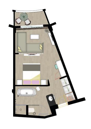 a floor plan of a small apartment at Fodele Beach Water Park Resort in Fodele