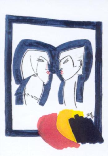 a drawing of two people in a picture frame at Leuchtners an der Rennbahn in Iffezheim