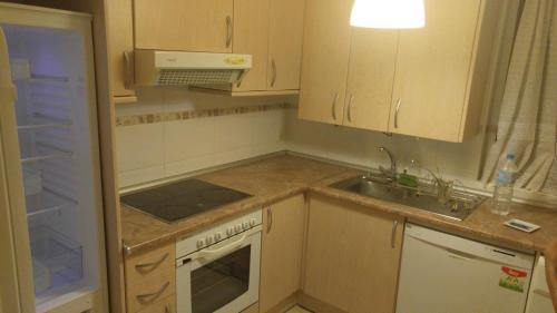 Una pequeña cocina con fregadero y estufa. en LaFonda1-2-B, en Borja
