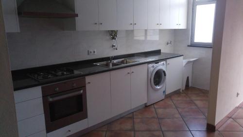 cocina con fregadero y lavadora en Domus Bracari en Braga