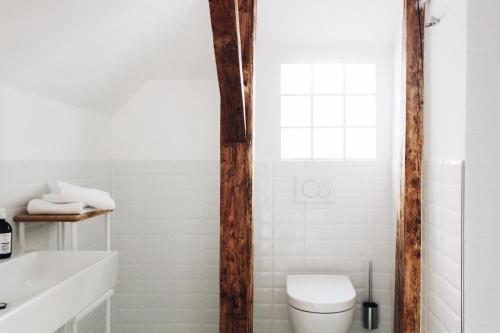 バードガシュタインにあるHaus Augustの白いトイレと洗面台のあるバスルーム