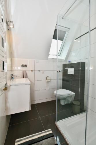 a bathroom with a sink and a toilet at Toporowe Domki w Chochołowskiej in Witów