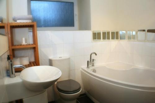 a bathroom with a toilet and a sink and a tub at The Lookout in Helensburgh