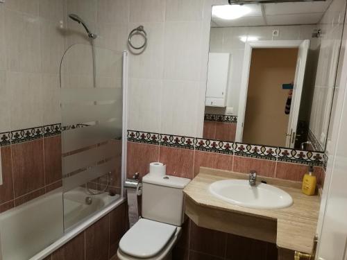 een badkamer met een toilet, een wastafel en een douche bij Apartamento en Fuengirola in Fuengirola