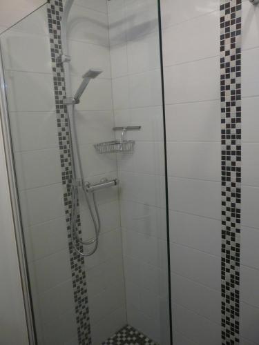 a shower in a bathroom with a glass door at Ferienwohnung Christa in Bad Peterstal-Griesbach