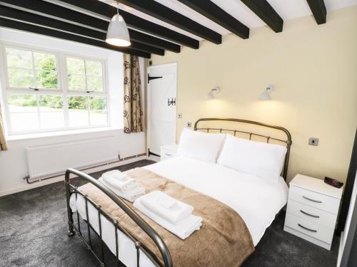 LlanfachrethにあるHen Gelligemlyn - The Annexeのベッドルーム(白い大型ベッド、白い枕付)