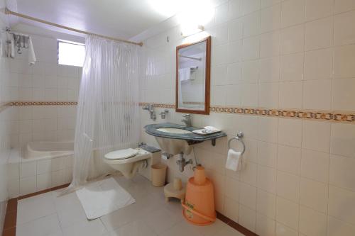 a bathroom with a sink and a toilet and a mirror at Hotel Apex in Surat